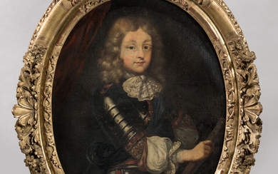 Lot 48 ECOLE FRANCAISE du début du XVIIIème siècle. "Portrait de jeune militaire". Huile sur toile, cadre...