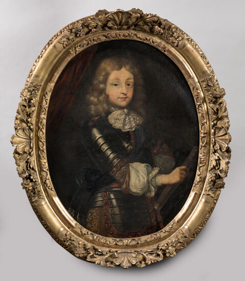 Lot 48 ECOLE FRANCAISE du début du XVIIIème siècle. "Portrait de jeune militaire". Huile sur toile, cadre...