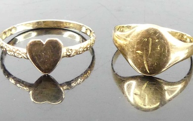 Lot details A yellow metal band ring, with heart shaped...