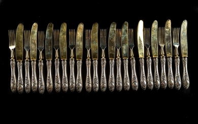 Lot of twelve forks and twelve knives with 800 silver handles