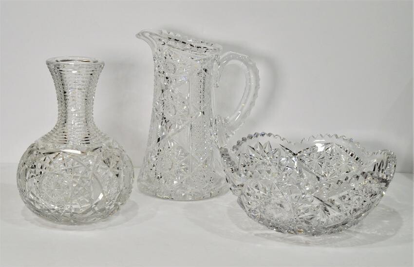 Lot3 Crystal Pitcher, Vase/Decanter and Bowl