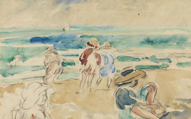 ** Louis Valtat 1869-1952 (French) Beach scene charcoal and...