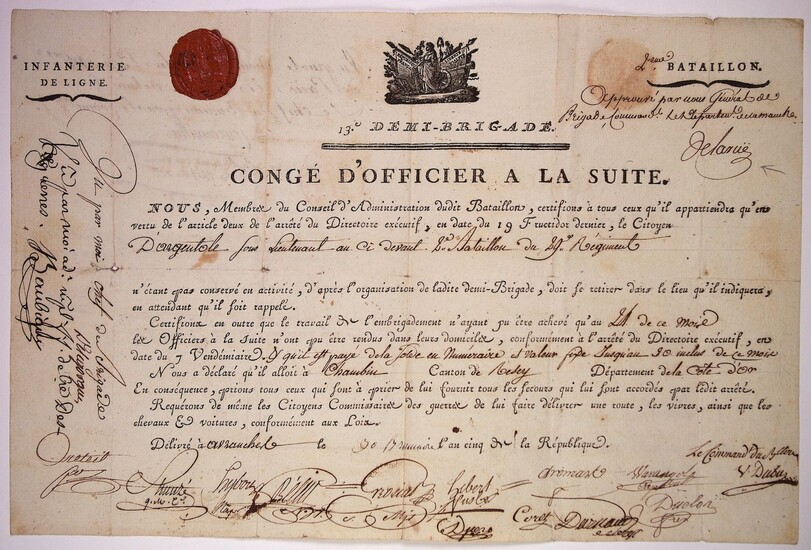 MANCHE. 1796. Pièce signée DELARUE, Général... - Lot 348 - Vermot et Associés