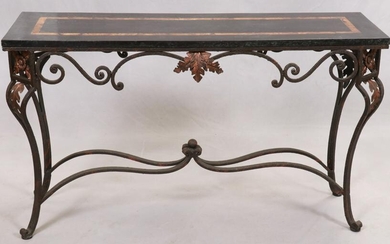 MARBLE TOP, WROUGHT IRON BASE CONSOLE - SIDE TABLE