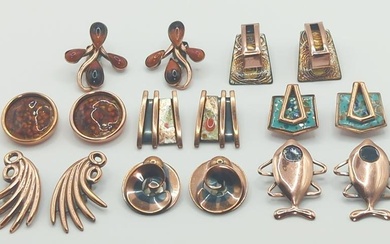 MATISSE RENOIR; Eight Pair Modernist Enamel And Copper Earrings