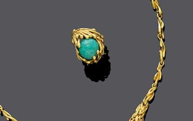 MULTIGEM AND GOLD NECKLACE WITH RING, BY GILBERT ALBERT.