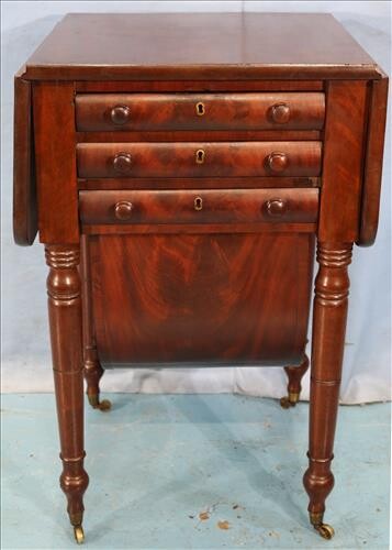 Mahogany Empire sewing stand with drawer