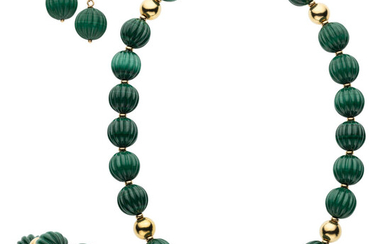 Malachite, Gold Jewelry Suite Stones: Malachite beads Metal: 14k...