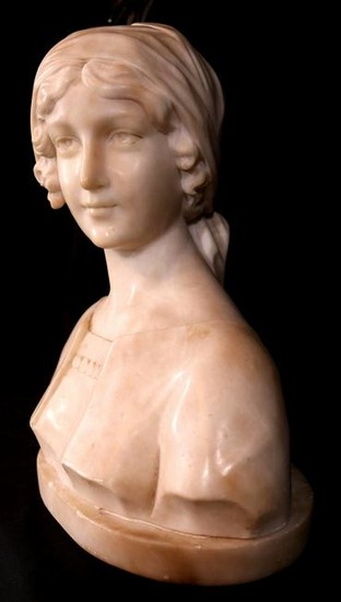 Marble bust of a Victorian maiden on marble stand