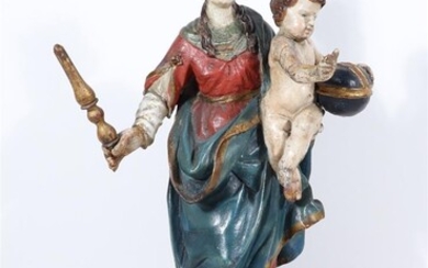 (-), Maria met kind, hand gestoken lindenhouten sculptuur...