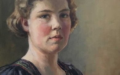 Max Hoffler (1892-1963) oil in board portrait of a young lady