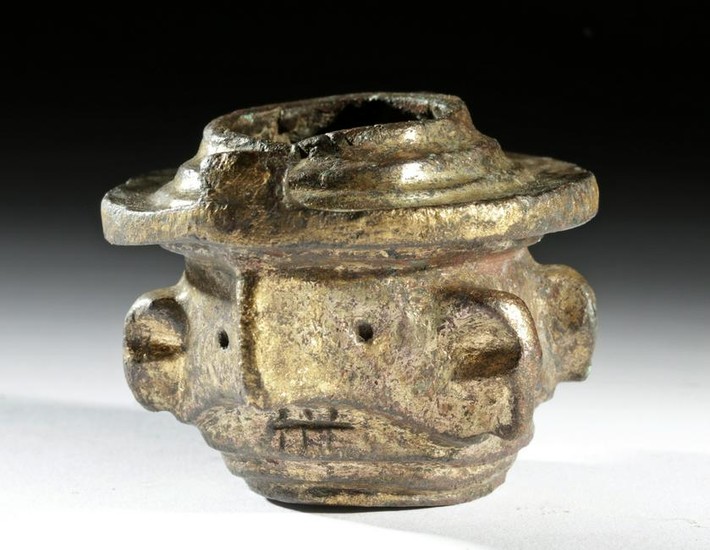 Moche Gilded Copper Mace - Janiform Trophy Head