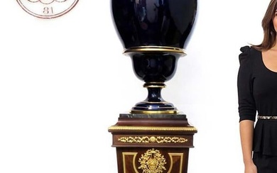 Monumental 19th C French Sevres Cobalt Blue Gilded Vase