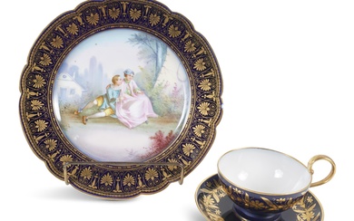 NAPOLEON III SEVRES PORCELAIN CABINET PLATE, AND CUP AND SAUCER, 19TH CENTURY
