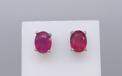 NATURAL RUBY silver ear studs.