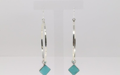 Native America Navajo Handmade Sterling Silver Turquoise Dangling Earring's By Sheena Jack.