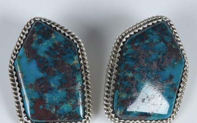 Native American Sterling Silver & Turquoise Clip-On Earrings