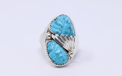 Native American Zuni Handmade Carved Turquoise Sterling