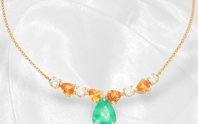Necklace: fancy goldsmith gemstone necklace, emerald/sapphires/brilliant-cut diamonds, GRS-Report