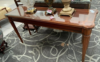 Neoclassical Style Inlaid Glass Top Hall Table