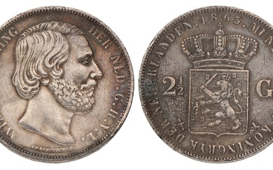 No reserve - 2½ Gulden. Willem III. 1863. Zeer Fraai +.
