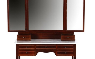 (-), Walnut dressing table with marble top and...