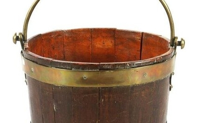 Oak bucket with brass straps and handle