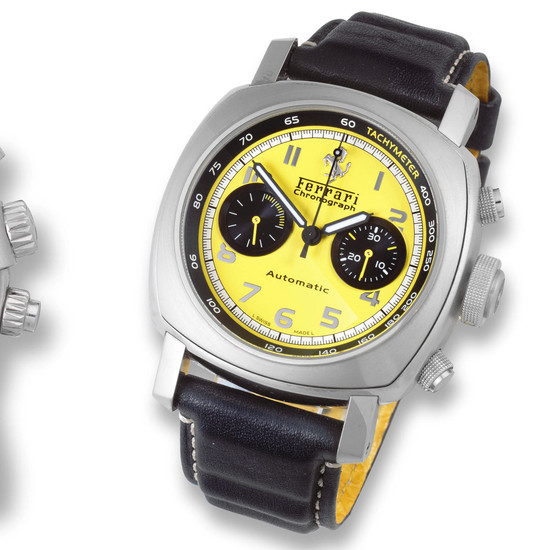 Officine Panerai for Ferrari. A Limited Edition stainless steel automatic chronograph wristwatch