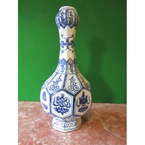 Oriental Blue and White Onion Neck Fine Porcelain Vase Styli...