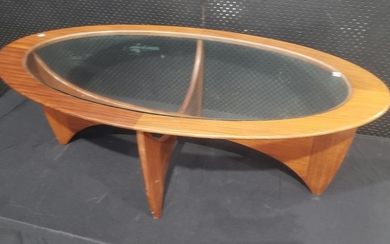 Oval G-Plan Atmos Coffee Table with Glass Top (H:42 x W:123 x D:65cm)