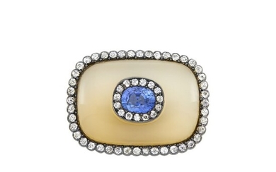 Oxidized Silver, Chalcedony, Sapphire and Diamond Brooch