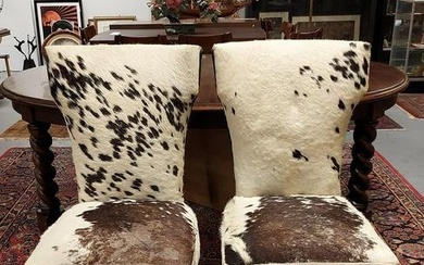 PAIR COWHIDE COVERED SIDE CHAIRS