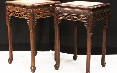 PAIR OF CHINESE CARVED MARBLE TOP TABLES, 19TH C.