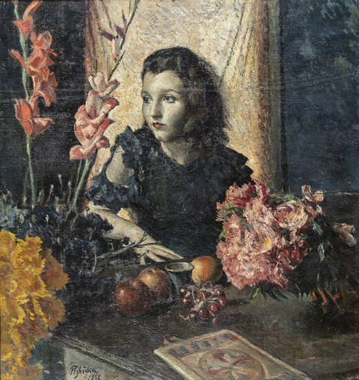 PAOLO GHIGLIA, Ritratto di ragazza tra i fiori, 1936