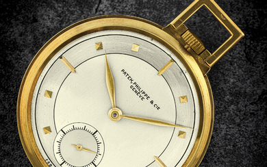PATEK PHILIPPE. A RARE AND VERY APPEALING 18K GOLD POCKET WATCH WITH TWO-TONE DIAL REF. 662, MANUFATURED IN 1937