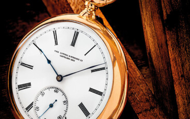 PATEK PHILIPPE. AN 18K PINK GOLD MINUTE REPEATING KEYLESS LEVER WATCH WITH ENAMEL DIAL