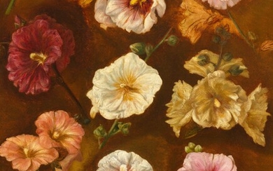 PAUL HUET(1803 Paris 1869)Fleurs (Fleurs de roses trémières). Huile sur toile. 56,5 × 45,5 cm....