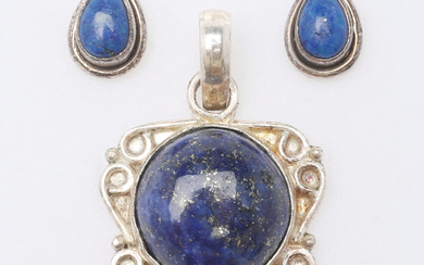 PENDANT & EARRINGS, sterling silver with lapis lazuli.