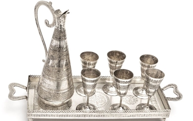 PERSIAN 84 SILVER CORDIAL SET WITH TRAY, 8 PCS, H 3.5"-8"