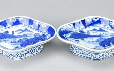 Pair Chinese Canton Blue & White Porcelain Bowls