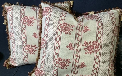 Pair Custom Made Tasseled French Floral Pillows