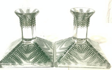 Pair Dual Patina Embossed Glass Candle Holders