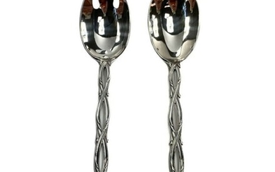 Pair Emile Puiforcat .950 Silver Salad Serving Spoon &