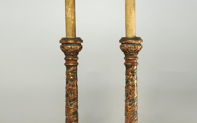 Pair Italian gilt and painted terracotta lamps