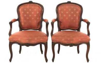Pair Louis XV Carved Walnut Armchairs (2pcs)