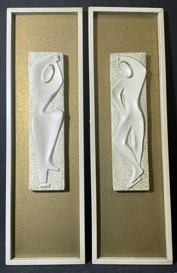 Pair Modernist Ceramic Relief Panels