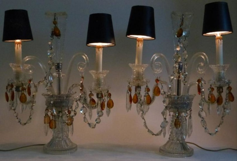 Pair Of Crystal Girondole Table Lamps