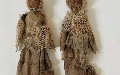 Pair Of Early Nut Head Toy Dolls