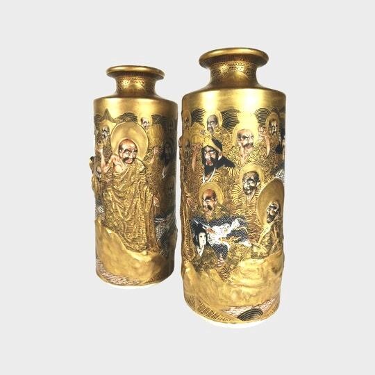 Pair Of Japanese Satsuma Vases, C. 1900