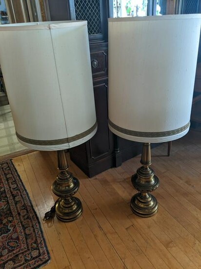 Pair c1970's Brass Stiffel Table Lamps w/ Original